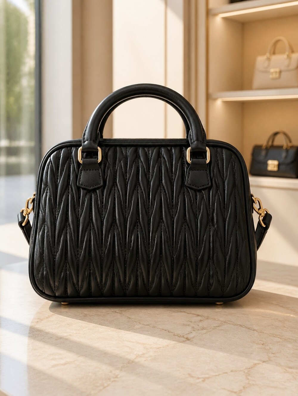 NWT Valentino Orlandi Black Quilted Leather Crossbody Satchel Gold V Logo - Picture 2 of 13